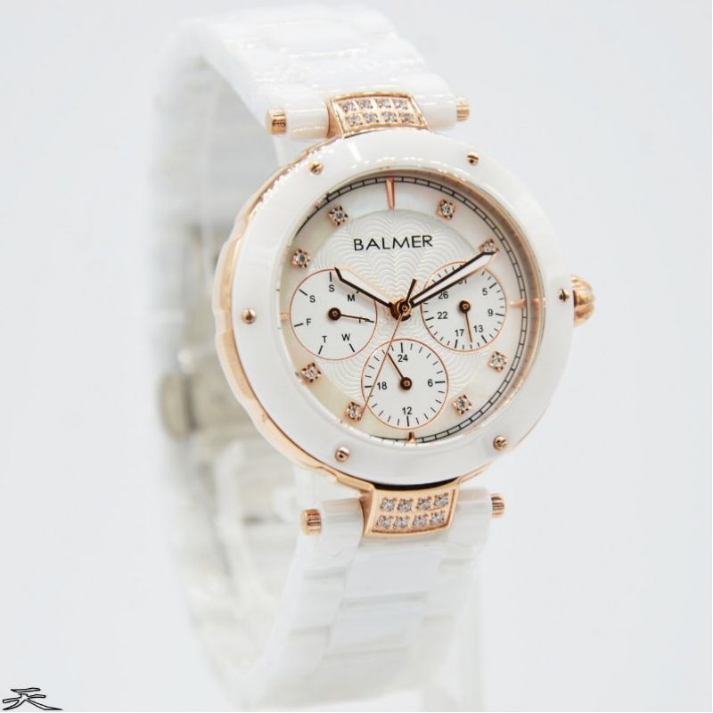 Jam Tangan Wanita Balmer B 7937 Rosegold Rantai Keramik Original Murah