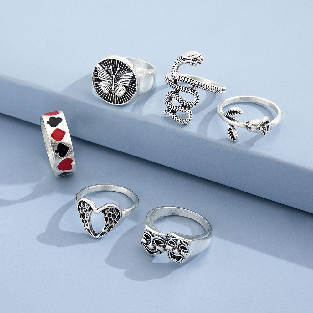 Mxbeauty Cincin Pembukaan Wanita Elegan Vintage Hati Kupu-Kupu Bintang Untuk Pria Knuckles Rings Set