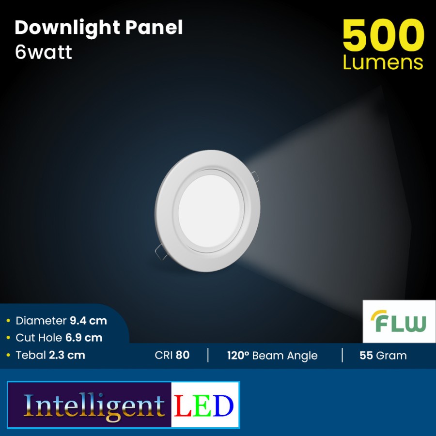 FLW LED Downlight 6W Panel Inbow Round Lampu LED Bulat Plafon