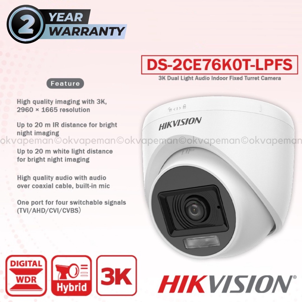 CCTV Indoor HIKVISION DS-2CE76K0T-LPFS 3K BUILT IN MIC
