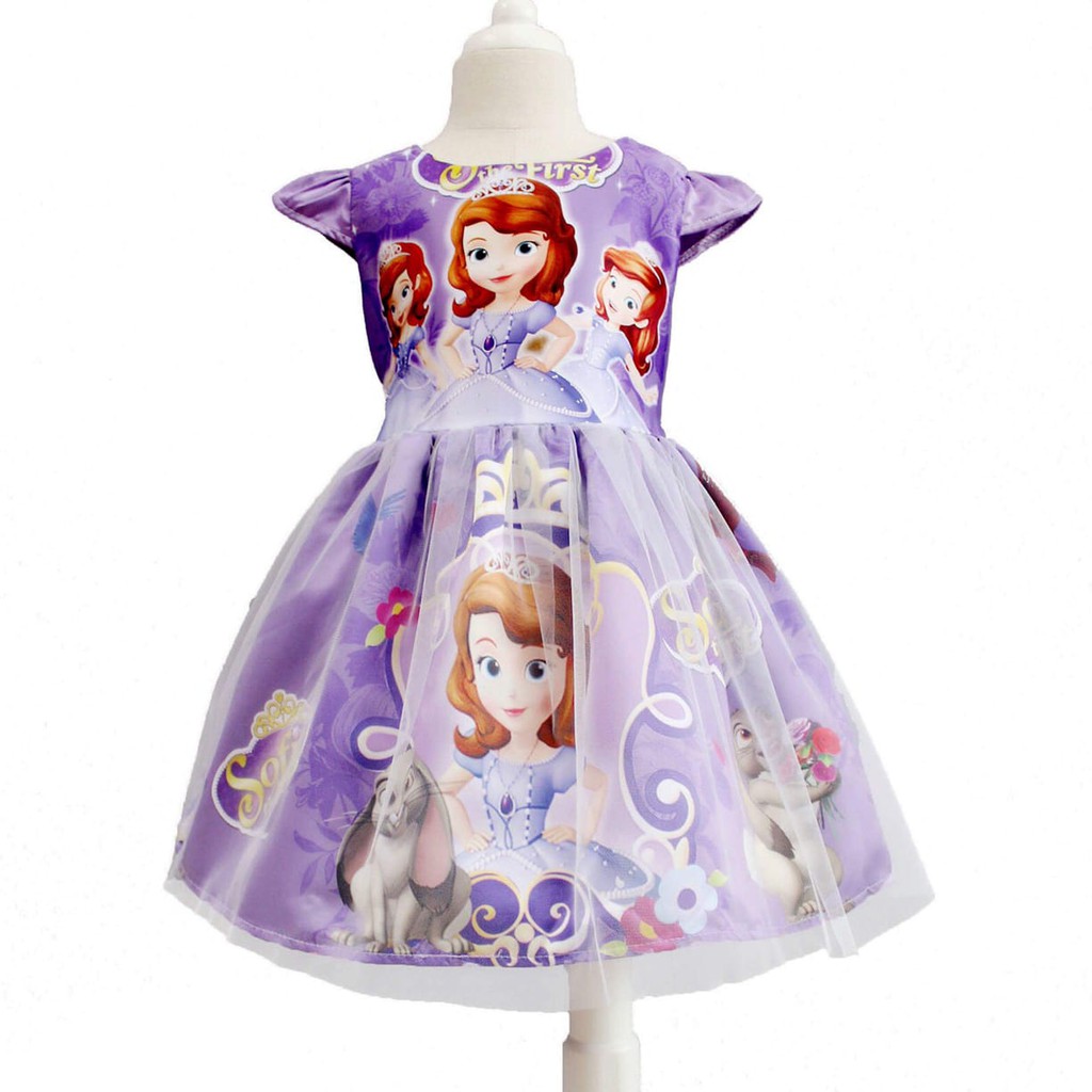 Dress Sofia Warna Ungu Brand Suki Baju Pesta Anak Perempuan Karakter Kartun Gaun Cantik Anak