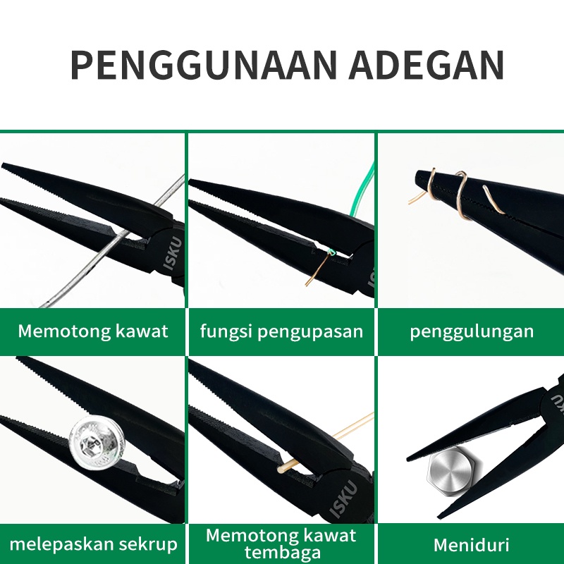 ISKU Original Tang Kombinasi Multifungsi / Tang Lancip / Tang Plato Potong Kawat Kabel / Tang Locking Pliers / Tang Snap Ring Pliers Pipe Wrench Professional Berkualitas