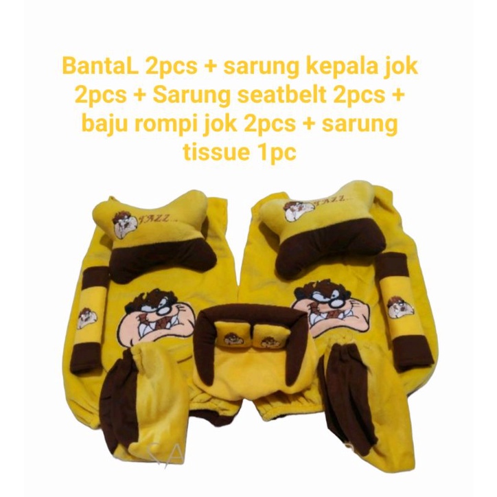 Bantal mobil paket interior sarung jok boneka tazmania