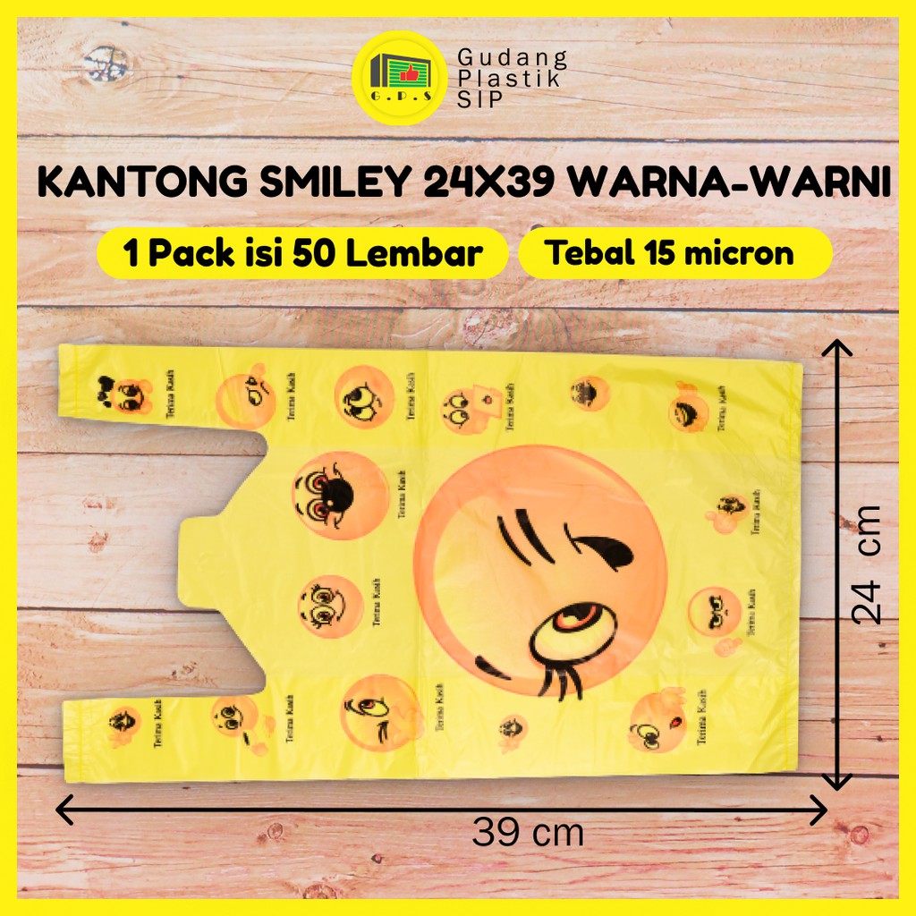 Kantong Plastik Kresek Warna-Warni Tebal Terima Kasih Smile UK 24x39 HDPE