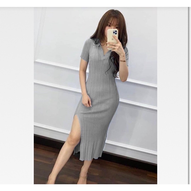 Dress Airin Rajut Long dress Wanita lengan pendek