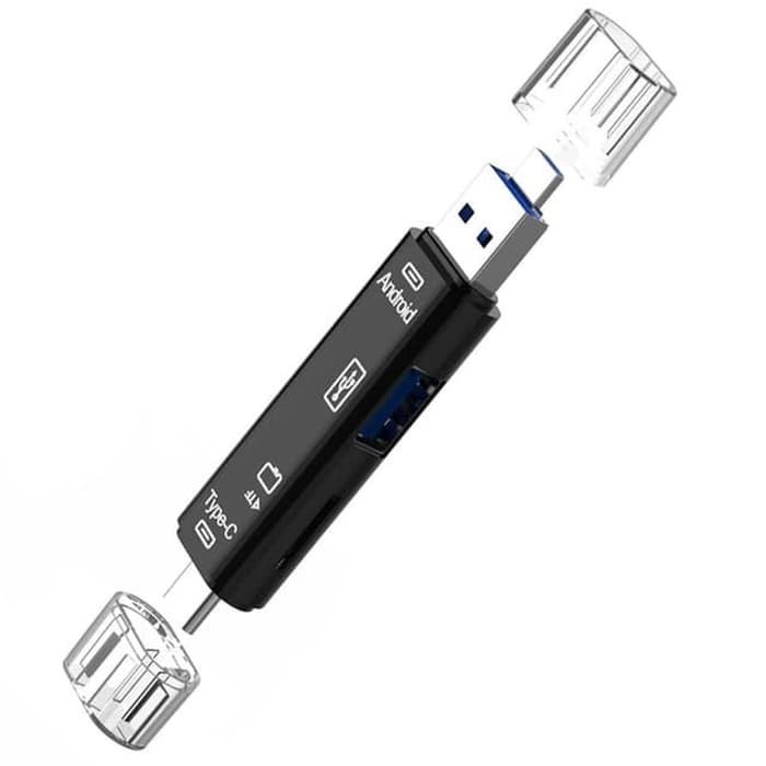 D-188 OTG MICRO USB OTG TYPE C + USB Hub 3.0 Micro sd Card Reader 5IN1 - Putih