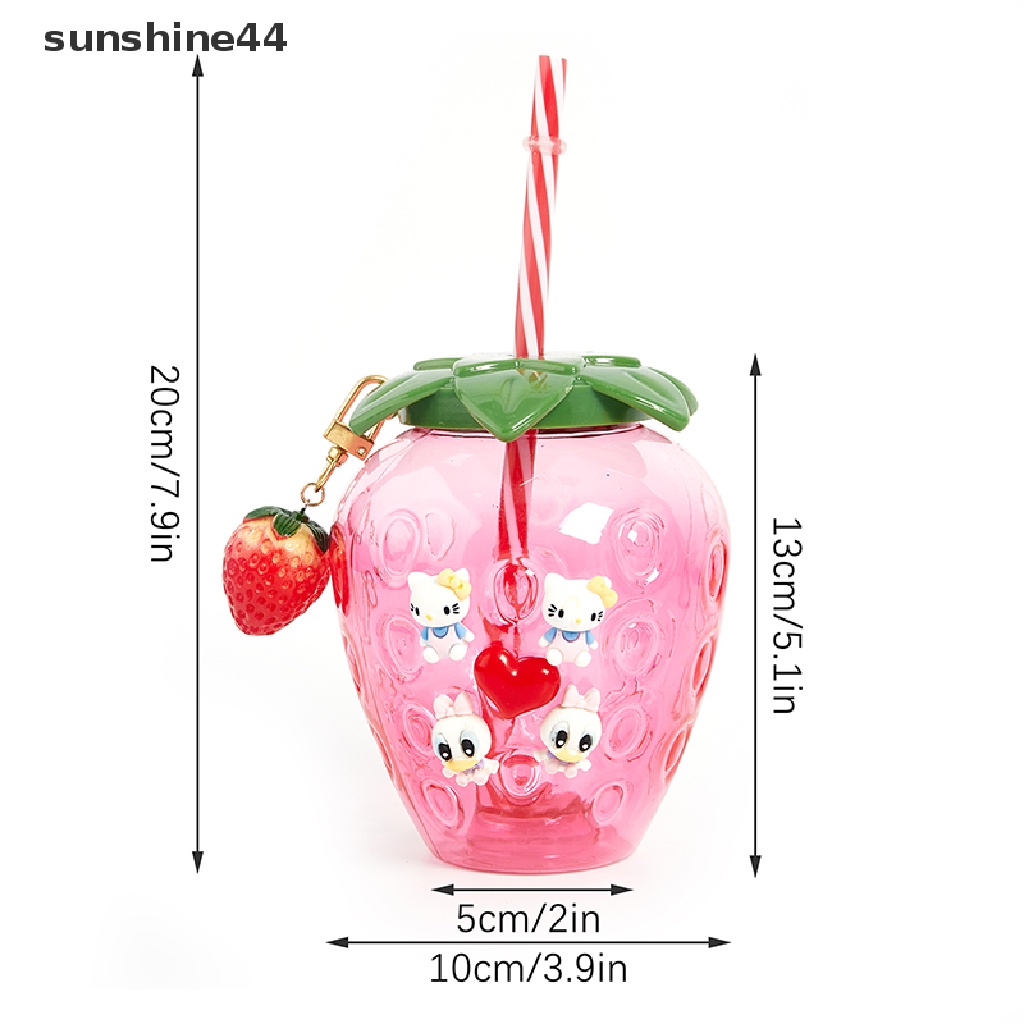 Sunshine Cangkir Minum Susu / Teh / Kopi Bahan Plastik Motif Kartun strawberry Dengan Sedotan