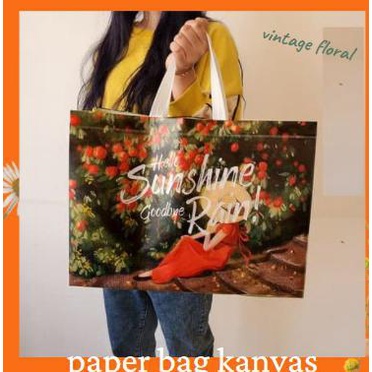 

GOODIE BAG BESAR FLOWER VINTAGE - SHOPPING BAG - TAS BELANJA GO GREEN - sunshine pink