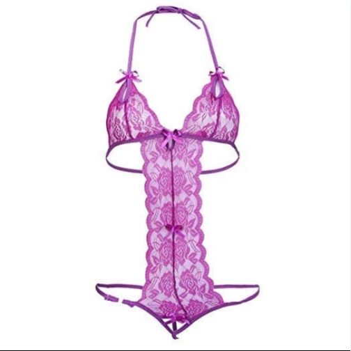 Set Lingerie Wanita Satu Potong Tali Lingerie dan Stoking Seksi Renda Boneka Teddy V Dalam 3A269-1