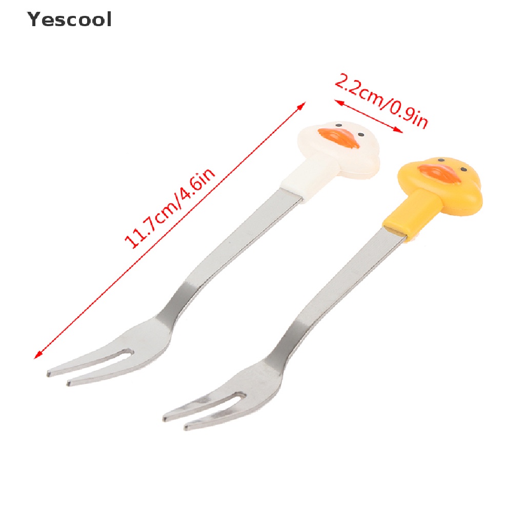 Yescool 6pcs / Set Garpu Buah / Dessert / Salad Mini Bentuk Kartun Bebek Bahan Stainless Steel