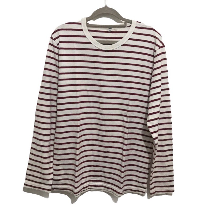 UNIQLO STRIPE LONG SLEEVE RED WHITE SECOND