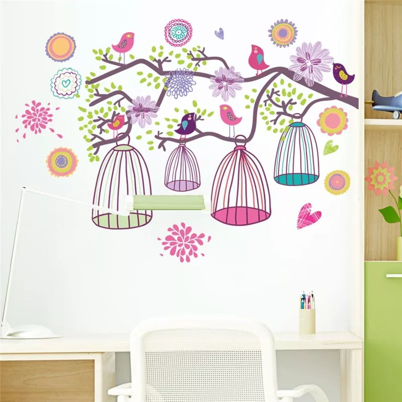 RELIZA WALLSTICKER sangkar burung colorful bird cage AY993 Stiker Dinding Wall Sticker pt