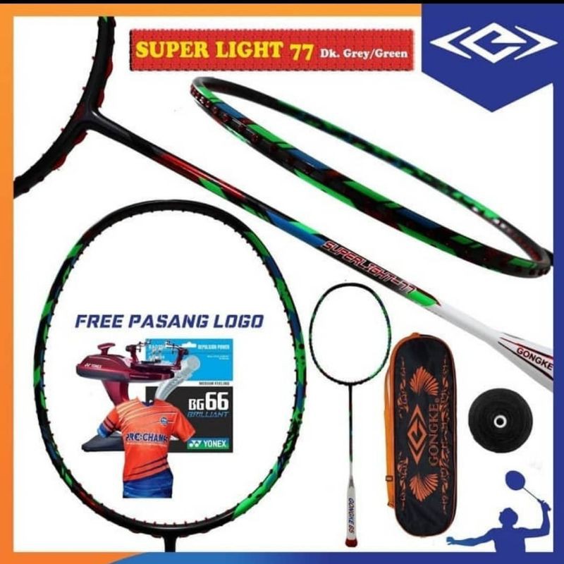 GONGKE SUPERLIGHT 77 PAKET LENGKAP RAKET BADMINTON ORIGINAL