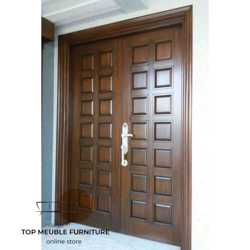 Kusen pintu minimalis motif kotak-kotak kayu jati tpk 120