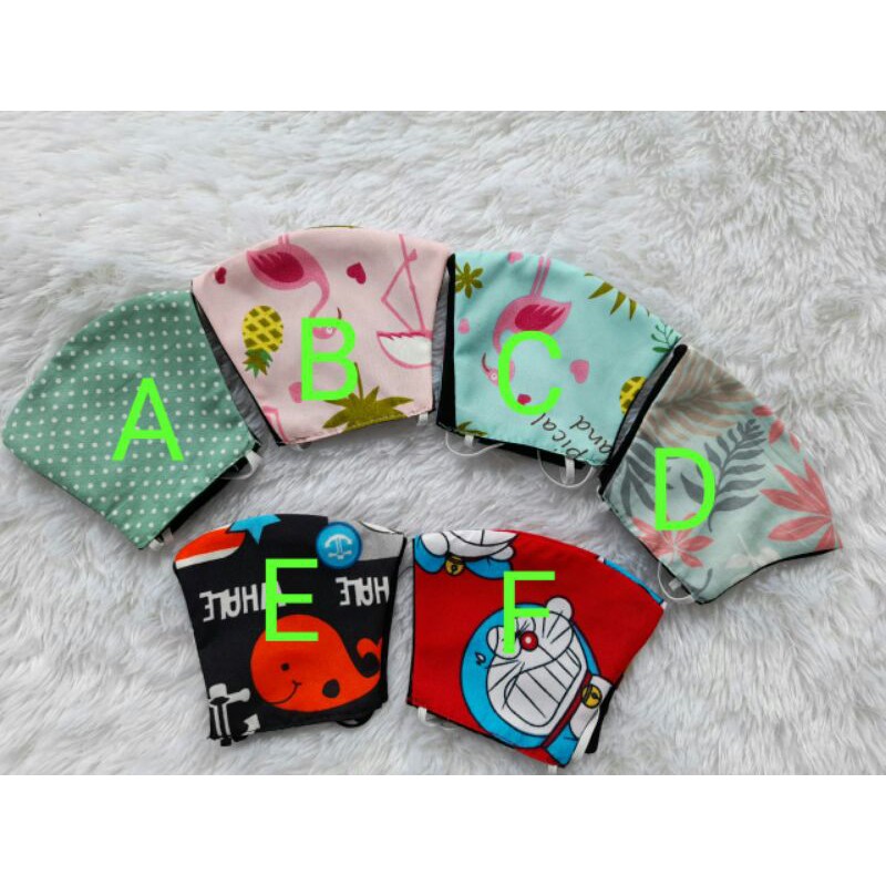 Masker Kain Anak 2 Lapis Duckbill Earloop Motif dan Polos (Katun Jepang+Katun Combed 30s) Adem Murah