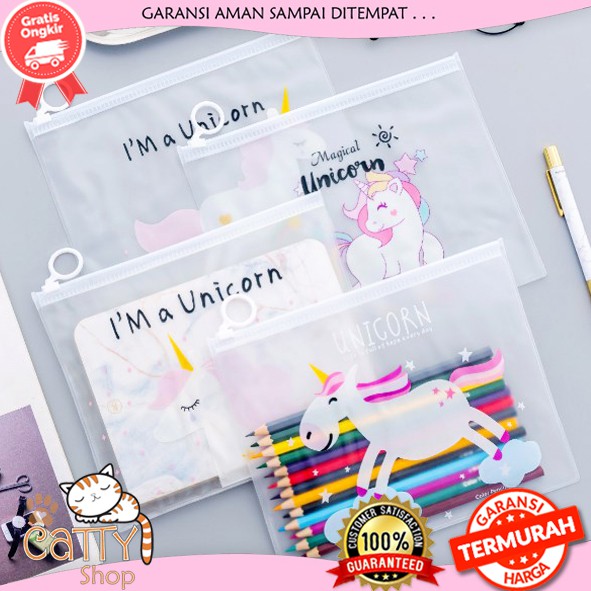 CATTY ZIPPER BAG TRANSPARAN UNICORN / TEMPAT PENSIL