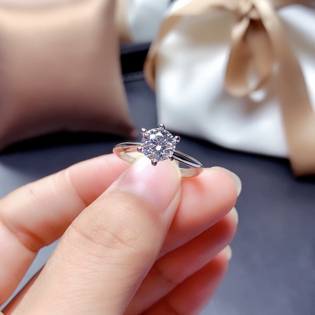 Cincin 925 Silver Cubic Zirconia Diamond Adjustable Gaya Klasik Untuk Pernikahan
