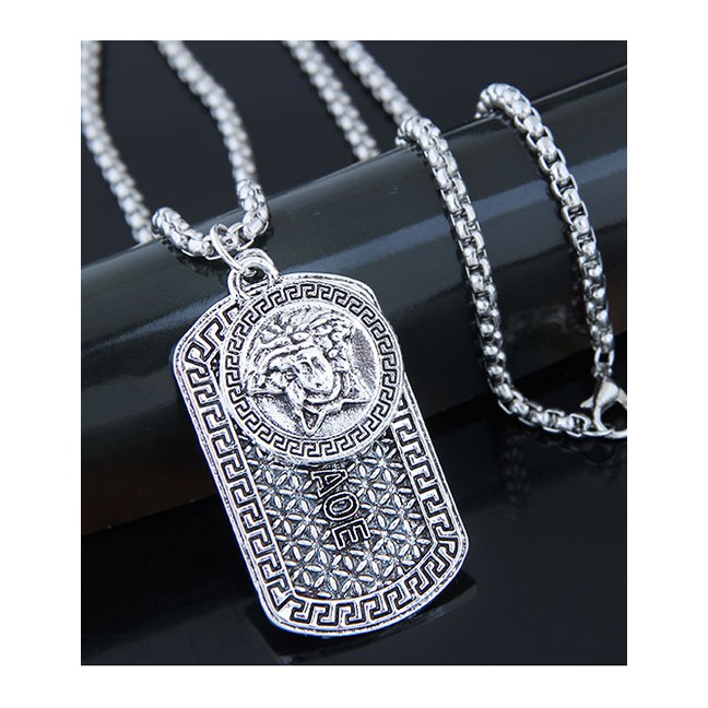 LRC Kalung Fashion Silver Metal Shield Long Necklace A57449