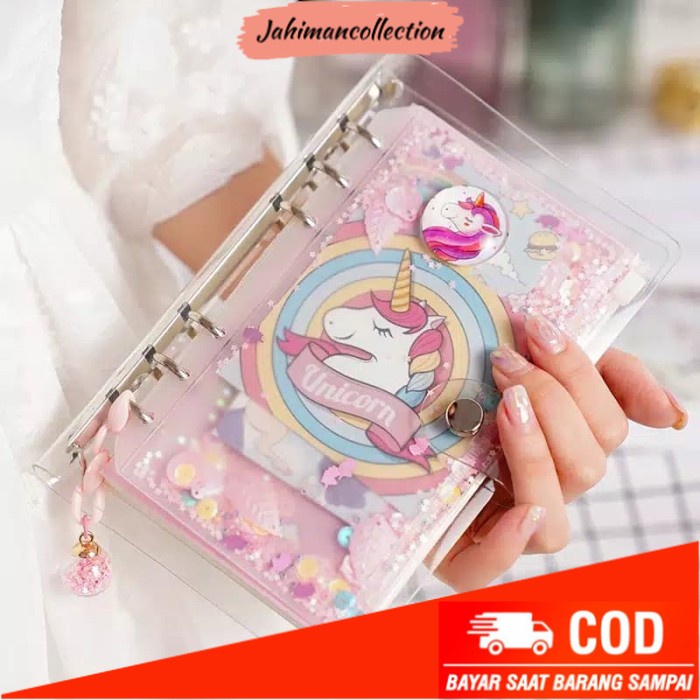

✨ BISA COD ✨ UNICORN SPARKLE BINDER DIARY BOOK WITH PEN HOLDER