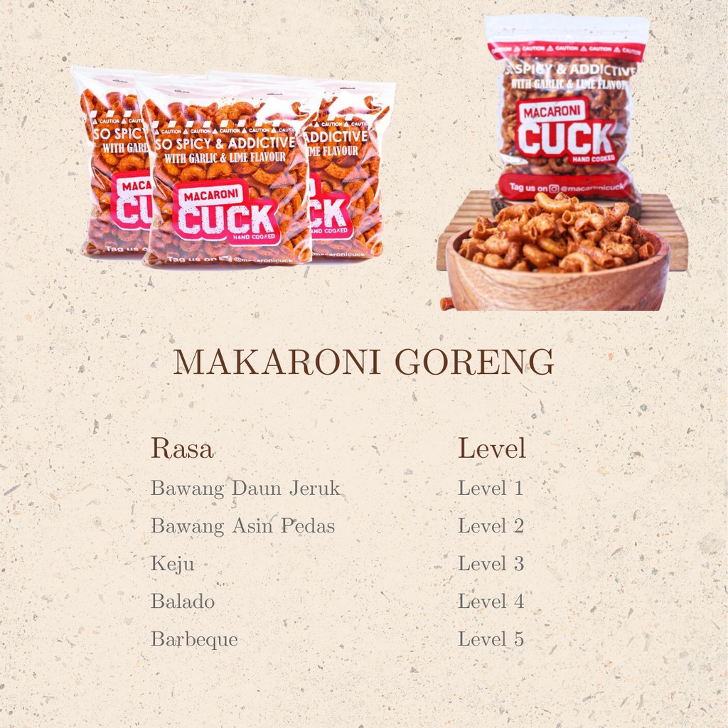 

PROMO Makaroni Goreng Pedas by Makaroni Cuck Kemasan Plastik 90 gram