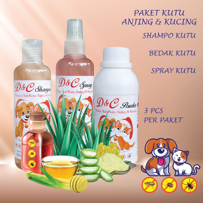 Shampo Kutu Anjing + Spray Kutu Anjing + Bedak Kutu Anjing Paket Anti Kutu Anjing