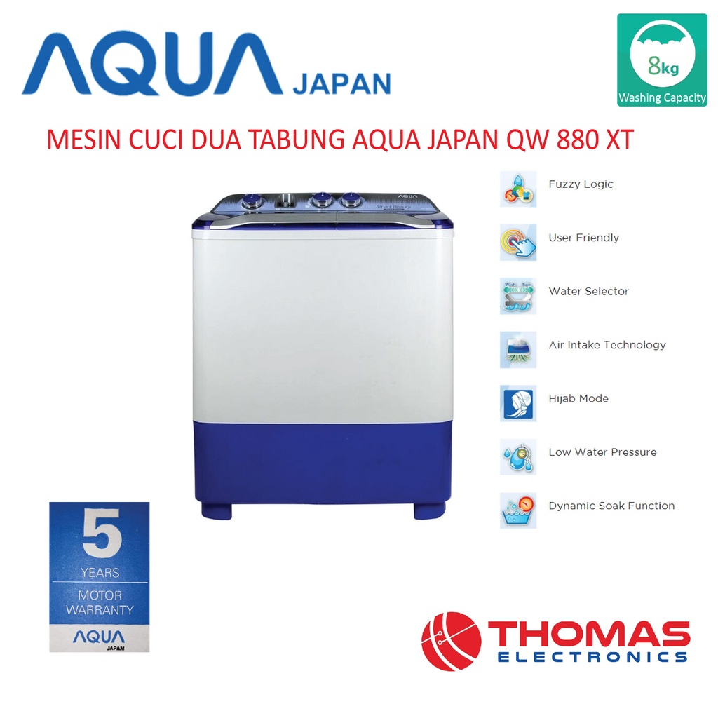 Mesin cuci Aqua 2 tabung QW880XT 8KG Hijab series Garansi 5 Tahun QW 880 XT
