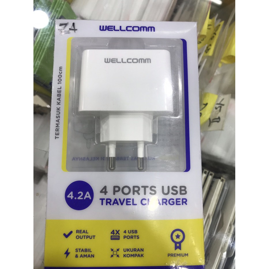 Travel charger wellcomm smart charging 4.2A usb port 4 output