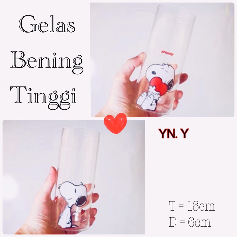 Gelas Kaca Bening Snoopy / Gelas Snoopy / Cangkir Bening