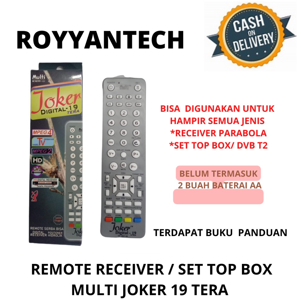 REMOTE RECEIVER PARABOLA DVB T2 SET TOP BOX UNIVERSAL JOKER DIGITAL 19 TERA