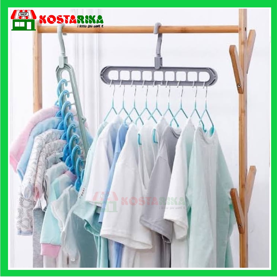 KOSTARIKA Gantungan Baju 9 lubang Atau Magic Hanger Instant 9 in 1 Gantungan Baju 9 in 1