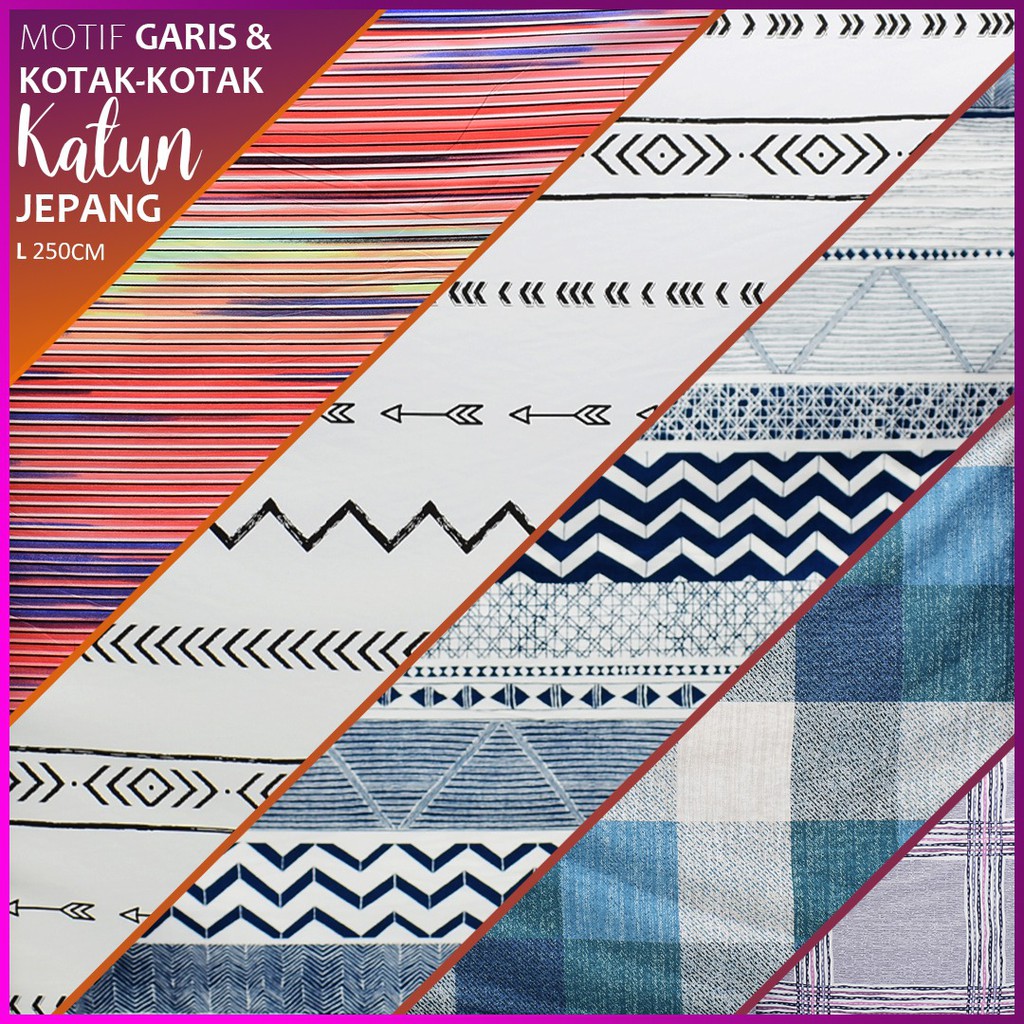 KAIN SPREI KATUN JEPANG GARIS KOTAK ABSTRAK LEBAR 250 METERAN