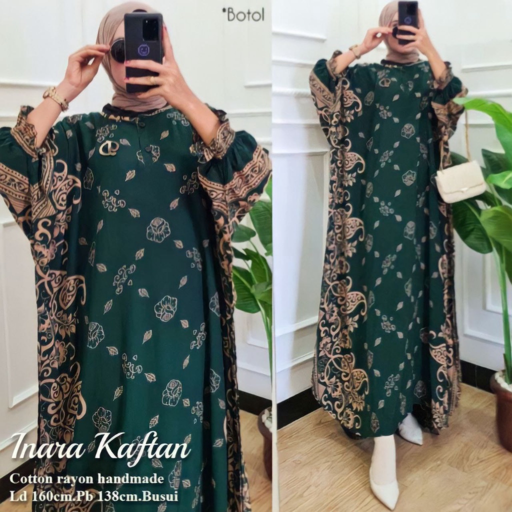 Inara Kaftan Wanita Jumbo Rayon Batik Premium Gamis Dress Kekinian Bigsize LD 160 cm