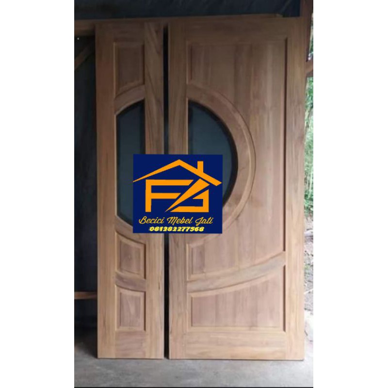 Kusen Pintu kupu tarung model bulat kaca kayu jati