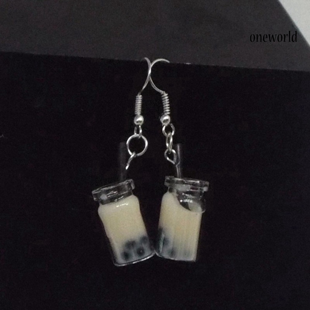 OW# Hooks Earrings Bubble Tea Long Dangle Women Drink Drop Earrings Jewelry for Party