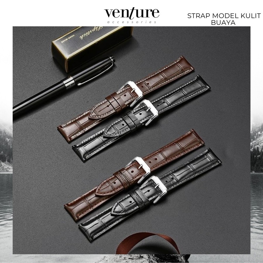 TALI JAM STRAP SMARTWATCH UNIVERSAL 22MM MODEL KULIT BUAYA CROCODILE LEATHER