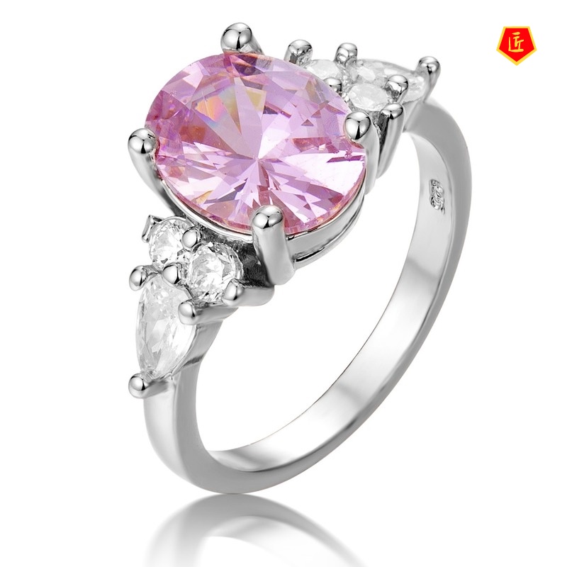 [Ready Stock]Pink Crystal Diamond Ring Fashionable and Elegant