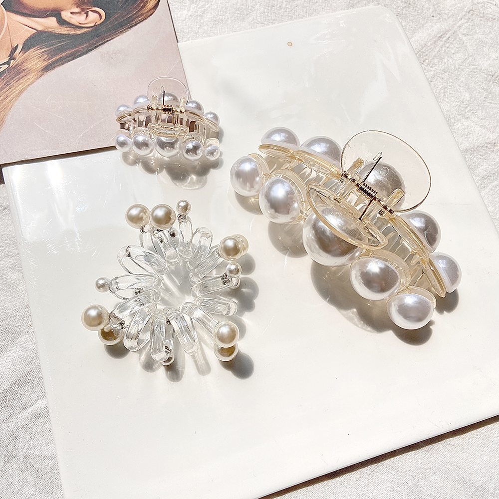 Fashion pearl clip elastic rubber band set women hair accessories classic headdress