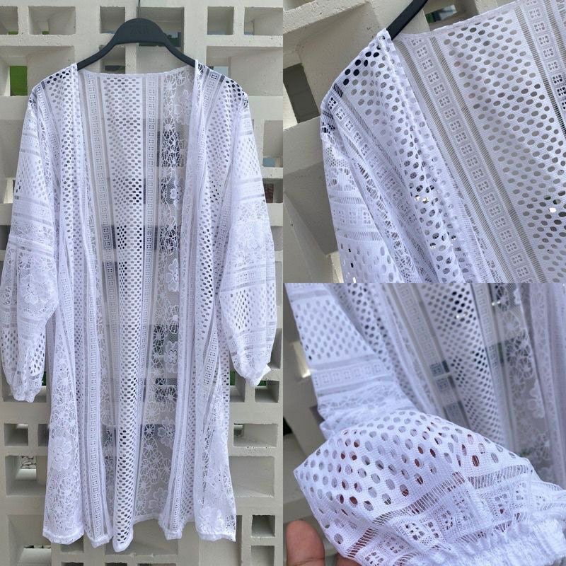 Busana Wanita Muslimah Kardigan Brukat Lengan Balon | Outer Burkat Kondangan | Baju Pantai-8