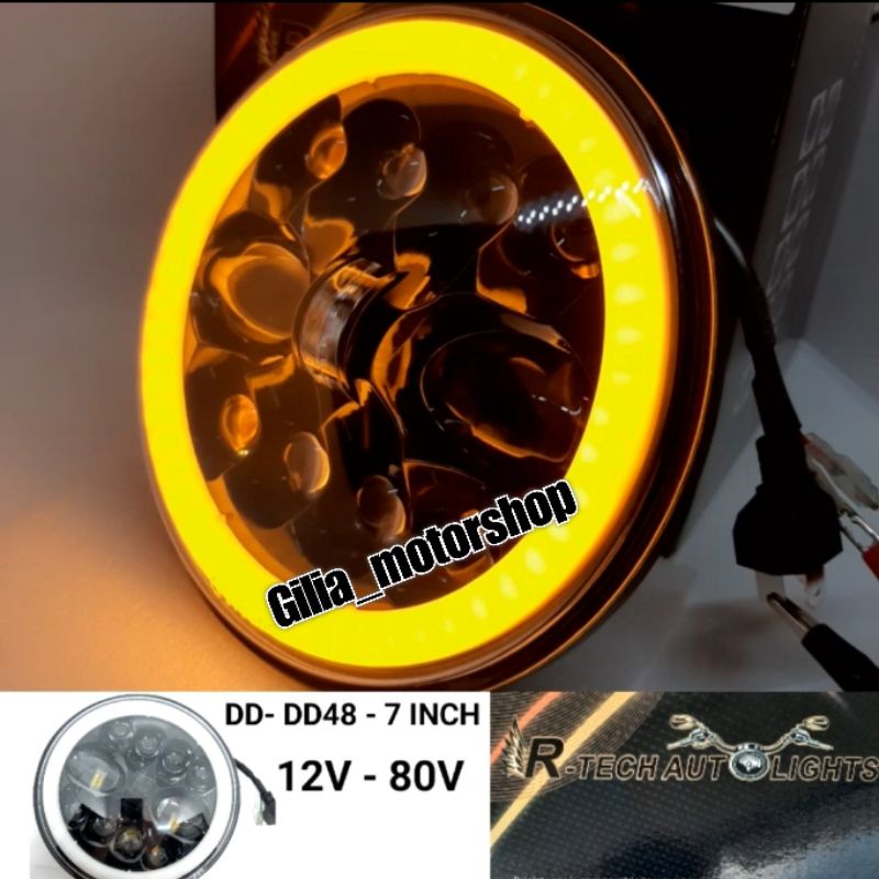 LAMPU DAYMAKER LED 7 INCH R-TECH AUTOLIGHT DD-48 ORIGINAL IMPORT 12V-80V HEADLAMP MOTOR MOBIL