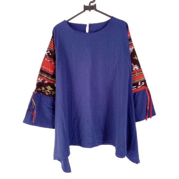 blouse jumbo bekas biru batik lengan terompet