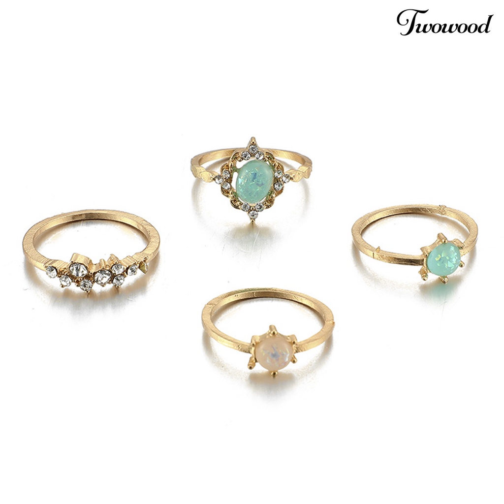 Twowood 4Pcs/Set Faux Gem Geometric Knuckle Rings Alloy Candy Color Stackable Finger Rings Jewelry Accessory