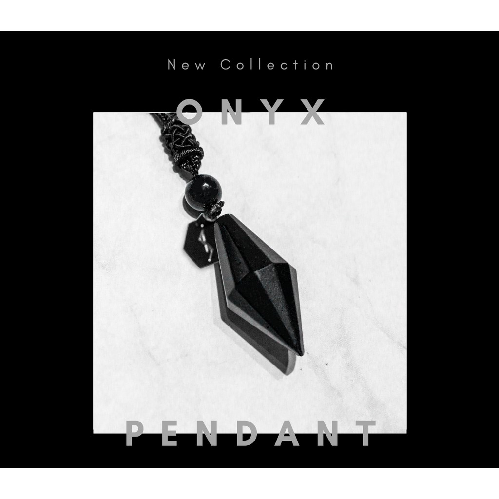 SORCERY Pendant Bandul Liontin Kalung Kesehatan Natural Stone Batu Alam Asli Unisex Cewek Cowok Pria Wanita-Onyx