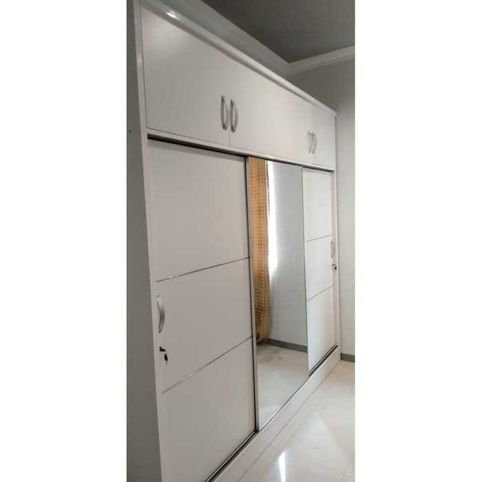Lemari Pakaian 3 Pintu Sliding Ukuran Super Jumbo + Cabinet Box Yang Mewah & Elegan