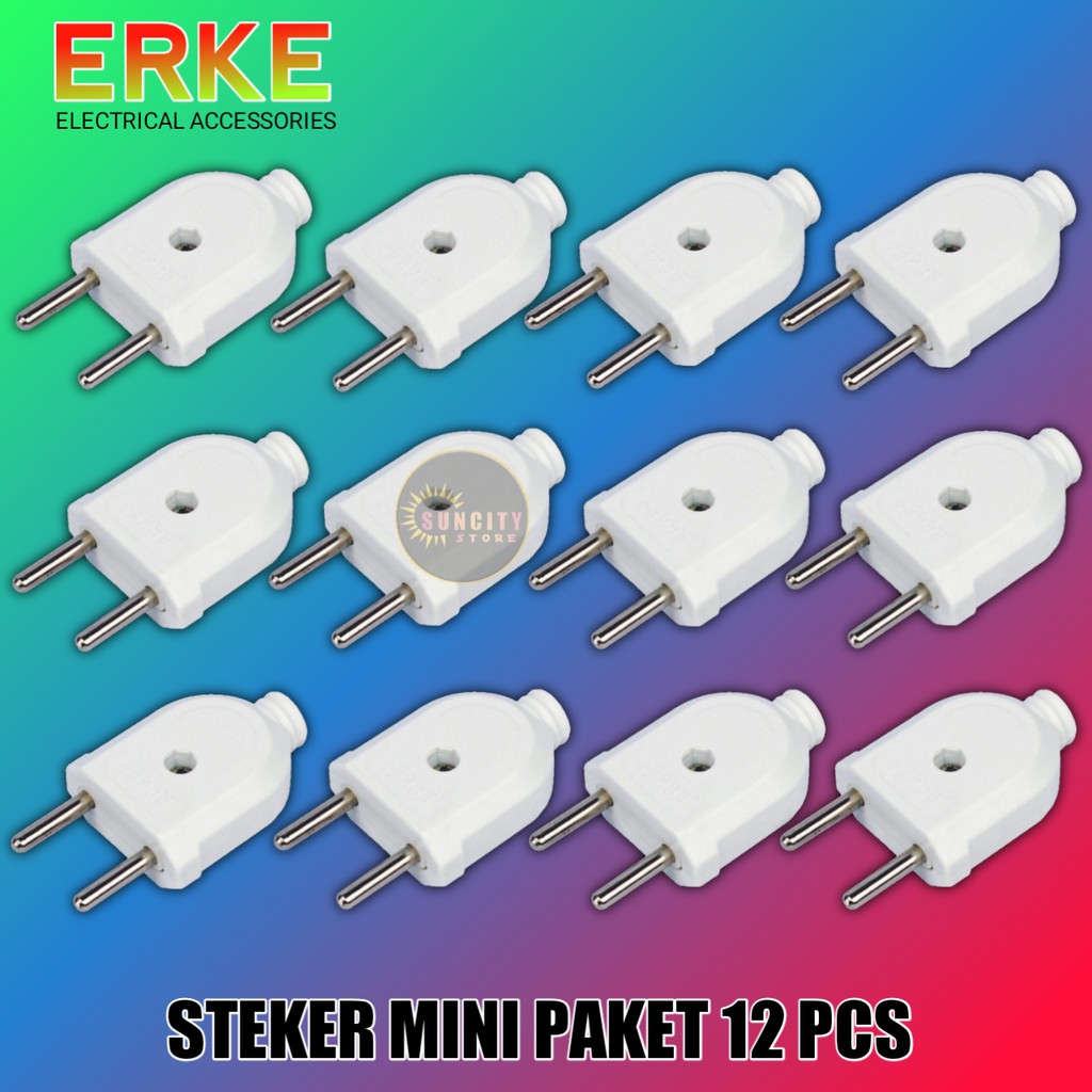 Paket 12 Pcs ERKE Steker Mini / Steker Gepeng Putih