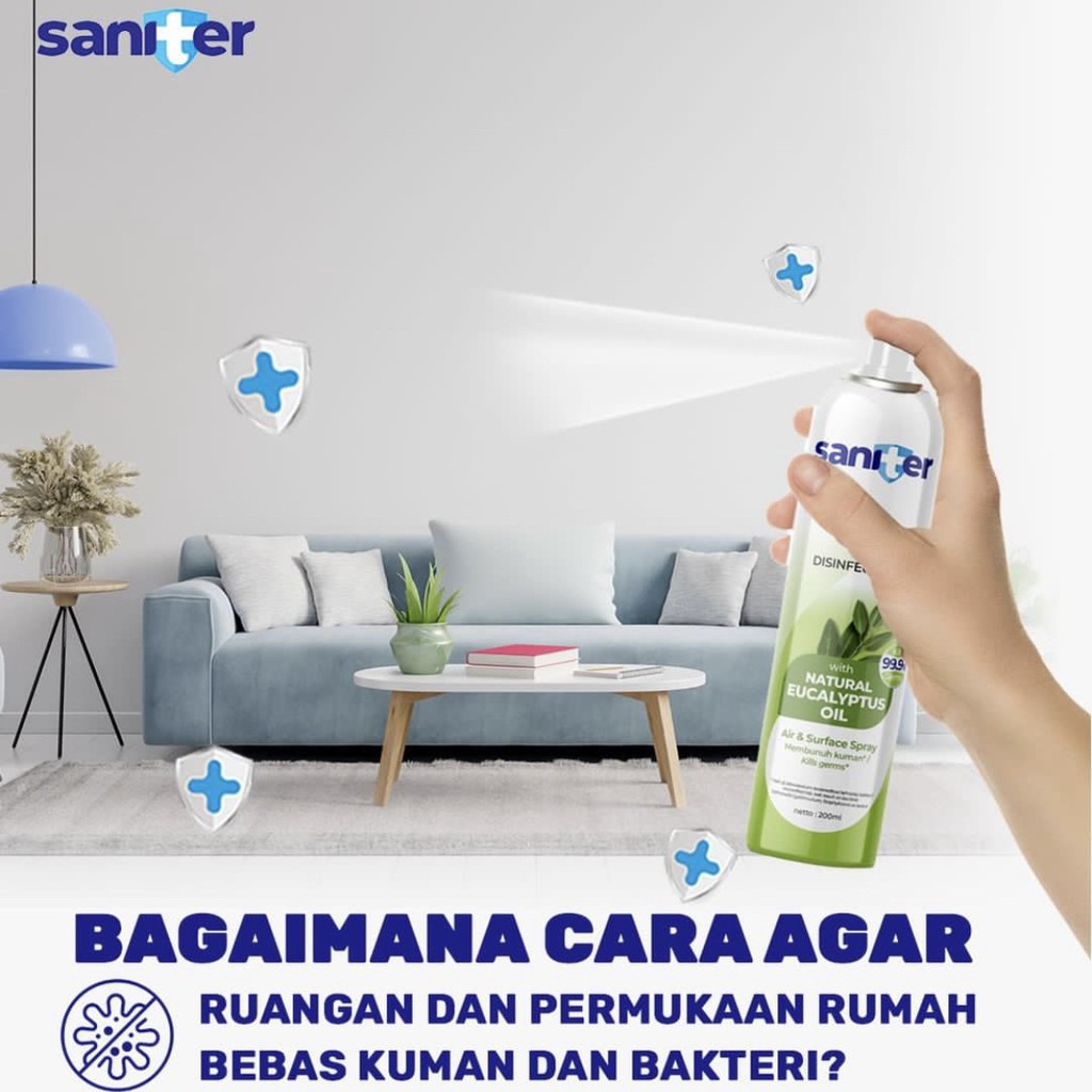 ORIGINAL Saniter Spray Disinfectant Eucalyptus Oil 200ml / Saniter Desinfektan / HELLOMARTID