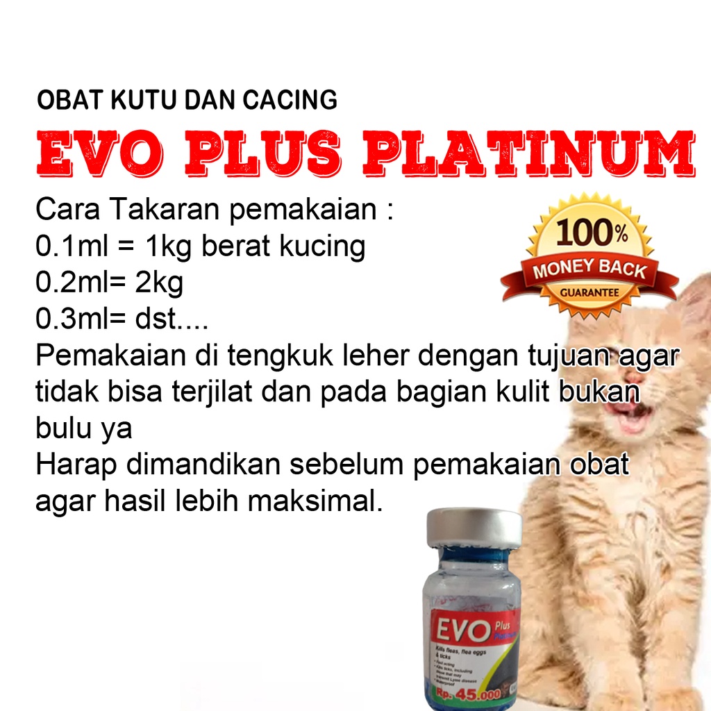 OBAT KUTU DAN CACING SEKALIGUS SERTA MENGENDALIKAN TUNGAU TELINGA PADA KUCING AMAN UNTUK KUCING HAMIL DAN MENYUSUI  FORMULA BY GERMANY - EVO PLUS PLATINUM