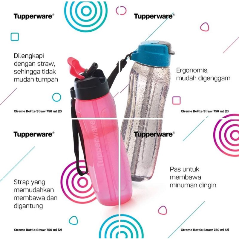Tupperware X-Treme Bottle 750 ml With Straw (1 Pcs) - Pink // Ekstrim Xtreme Botol Air Minum Dengan 