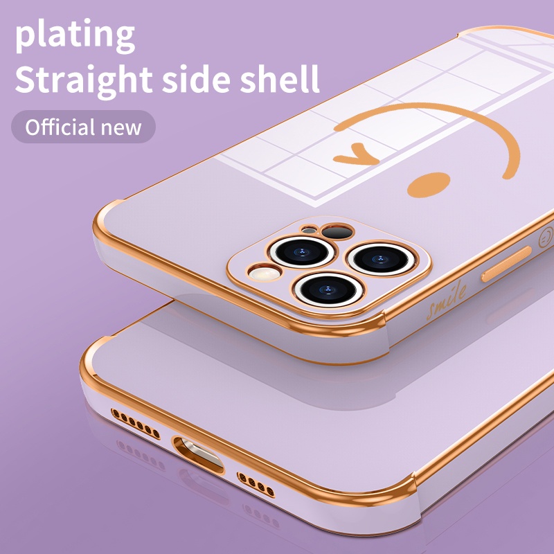 Smiley Electroplating casing iPhone 11 12 Pro Max XS X XR 7 8 Plus 12Mini SE 2020 Side pattern shockproof full cover soft shell iPhone case