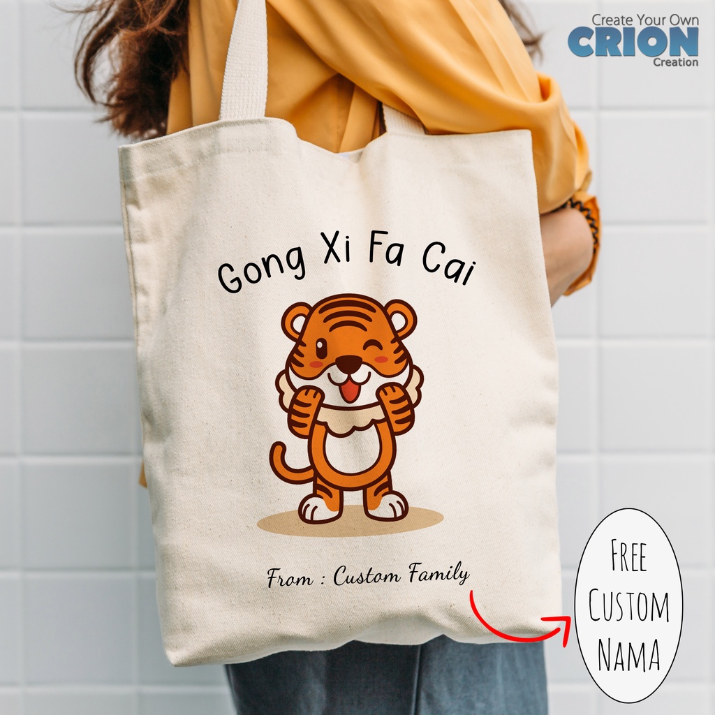 Totebag Imlek Tiger 2022 series blacu Bisa Custom ucapan / nama / kata