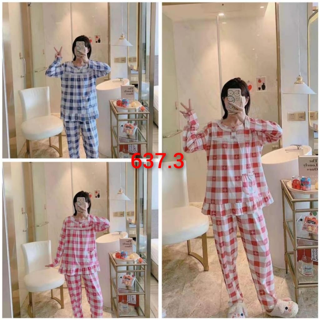 Baju tidur piyama lengan panjang celana panjang bahan spandek import